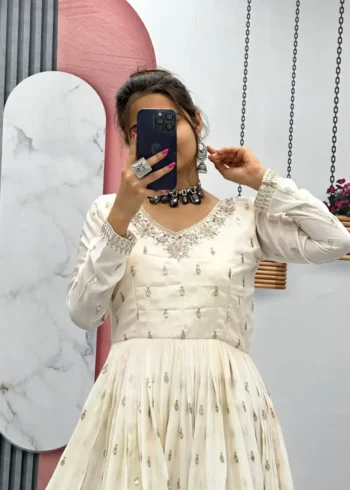 Stunning Off White Color Sequence Embroidered Party Wear Gown