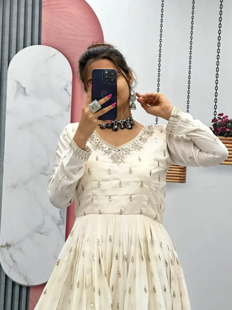 Stunning Off White Color Sequence Embroidered Party Wear Gown