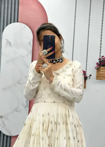 Stunning Off White Color Sequence Embroidered Party Wear Gown