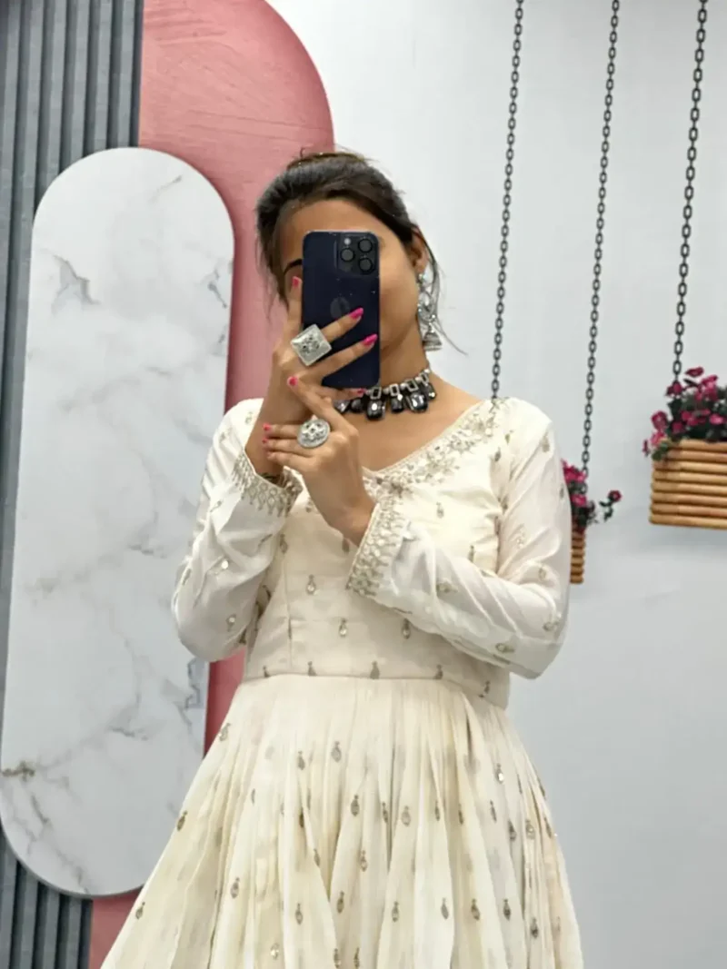 Stunning Off White Color Sequence Embroidered Party Wear Gown