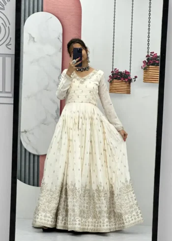 Stunning Off White Color Sequence Embroidered Party Wear Gown