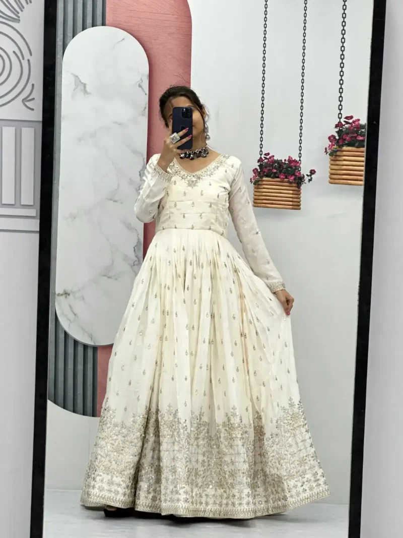 Stunning Off White Color Sequence Embroidered Party Wear Gown