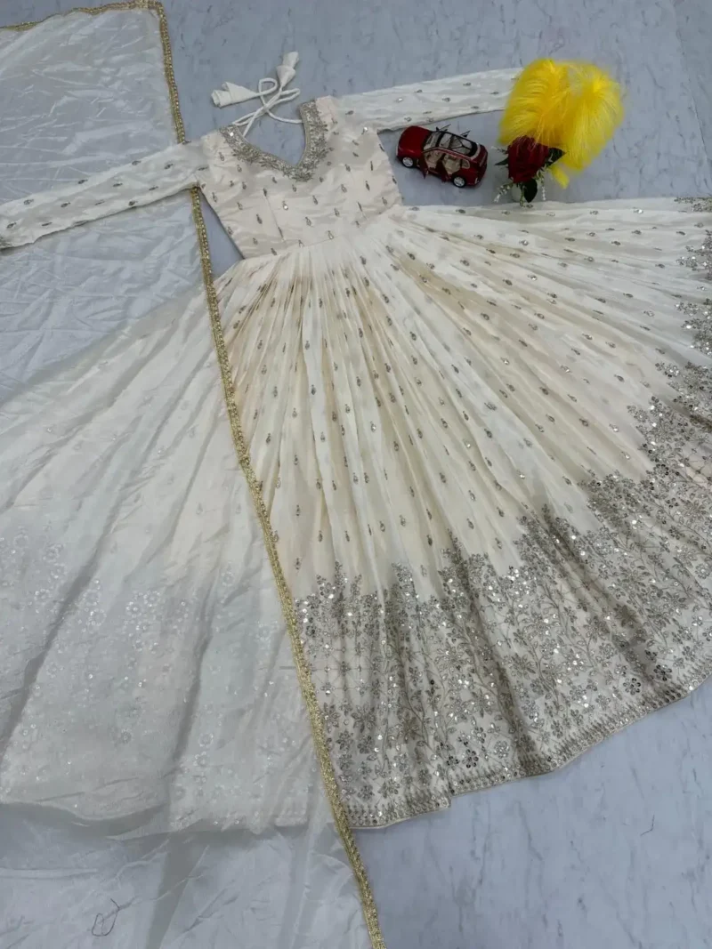 Stunning Off White Color Sequence Embroidered Party Wear Gown