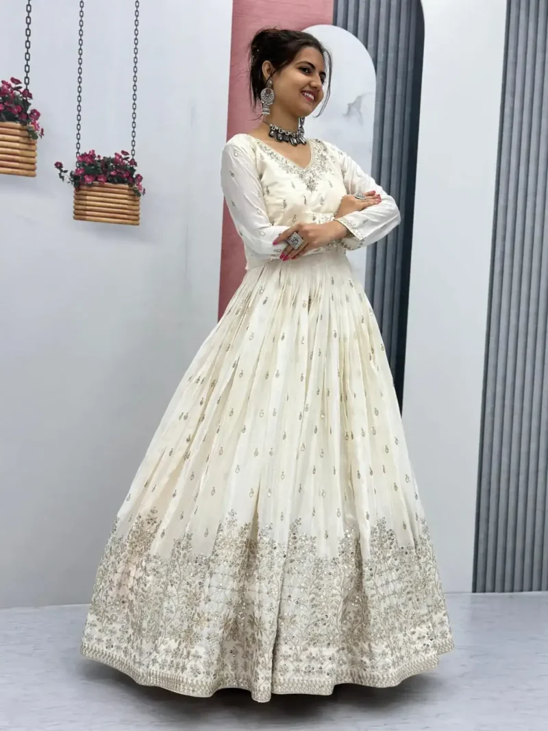 Stunning Off White Color Sequence Embroidered Party Wear Gown