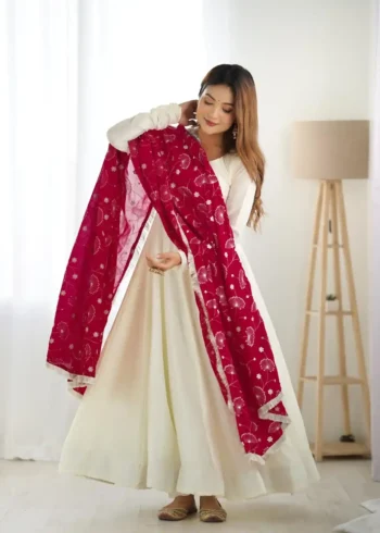 Off White Color Soft Vichitra Silk Anarkali Gown suit