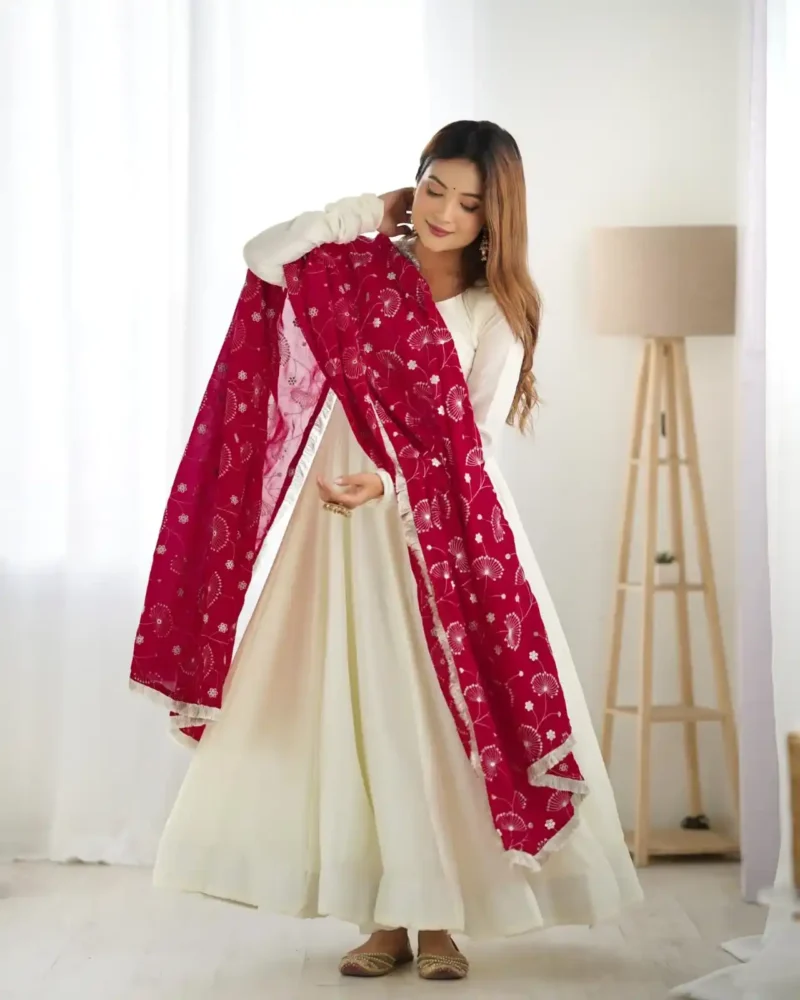 Off White Color Soft Vichitra Silk Anarkali Gown suit