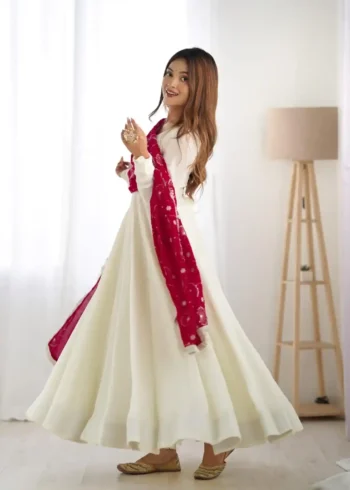 Off White Color Soft Vichitra Silk Anarkali Gown suit
