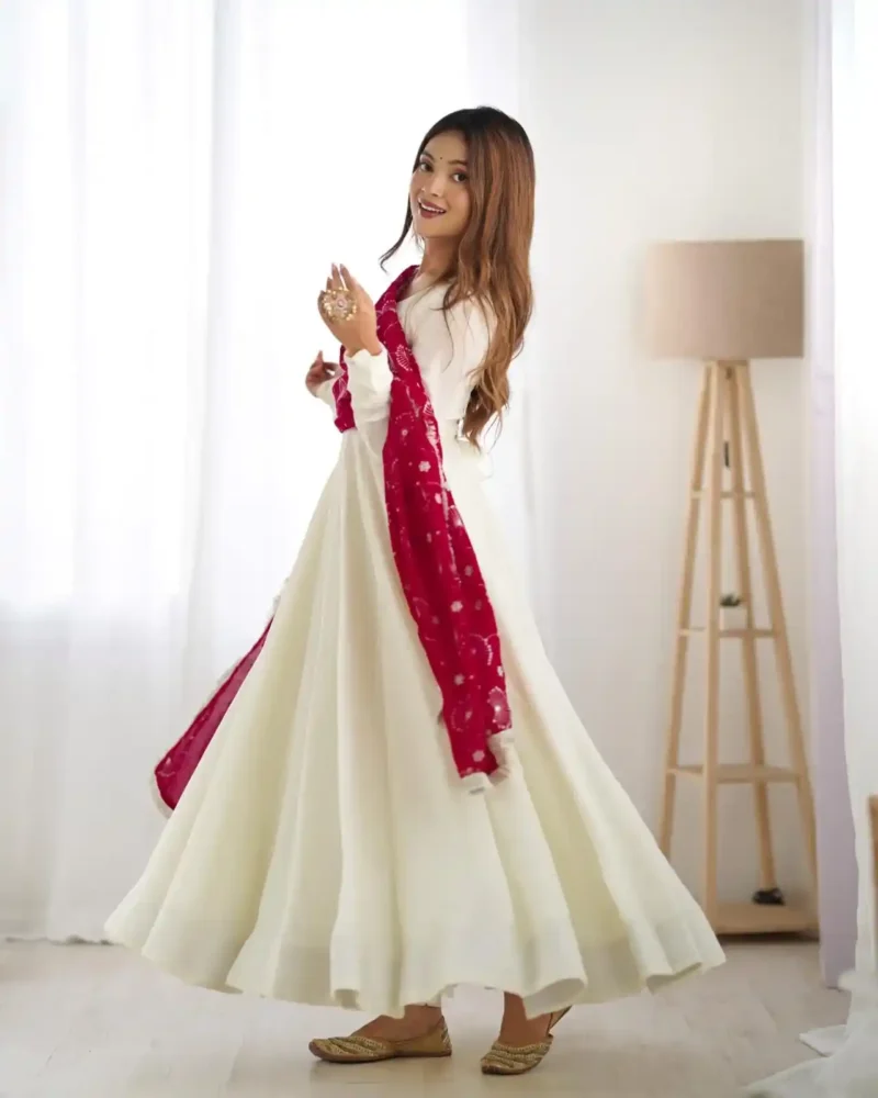 Off White Color Soft Vichitra Silk Anarkali Gown suit