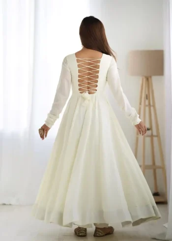 Off White Color Soft Vichitra Silk Anarkali Gown suit