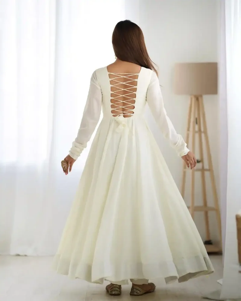 Off White Color Soft Vichitra Silk Anarkali Gown suit