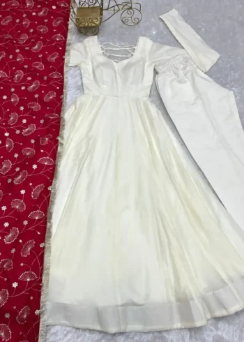 Off White Color Soft Vichitra Silk Anarkali Gown suit