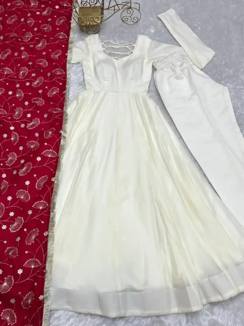 Off White Color Soft Vichitra Silk Anarkali Gown suit