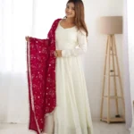 Off White Color Soft Vichitra Silk Anarkali Gown suit