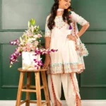 Off White Real Mirror Work Dhoti Salwar Suit for Kids Girls