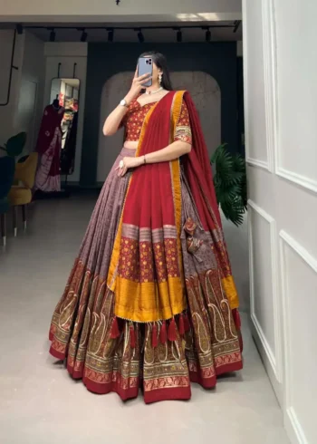 Onion Pink Kashmiri Printed Lehenga for Bridesmaid