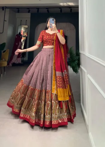 Onion Pink Kashmiri Printed Lehenga for Bridesmaid