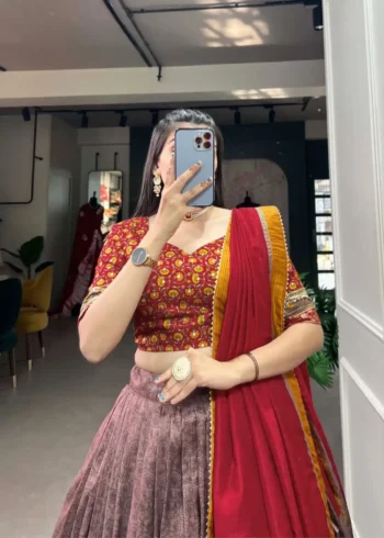 Onion Pink Kashmiri Printed Lehenga for Bridesmaid