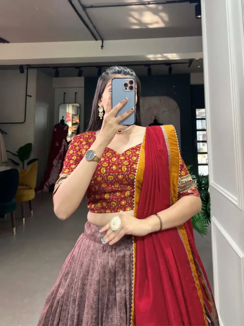 Onion Pink Kashmiri Printed Lehenga for Bridesmaid