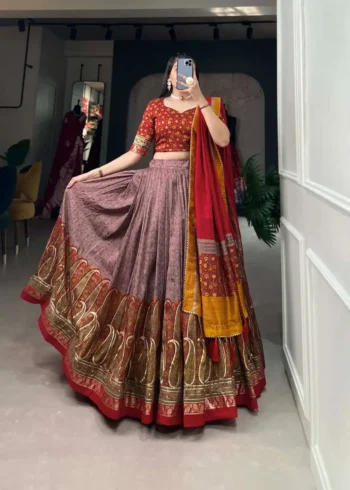 Onion Pink Kashmiri Printed Lehenga for Bridesmaid