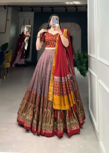 Onion Pink Kashmiri Printed Lehenga for Bridesmaid