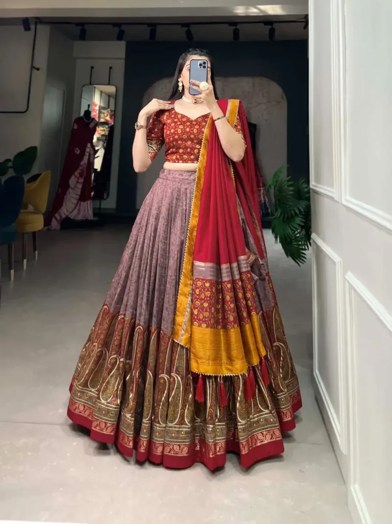 Onion Pink Kashmiri Printed Lehenga for Bridesmaid