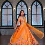 Orange Color Chinon Embroidery Thread & Sequence Work Rajputana Rajwadi Lehenga Choli
