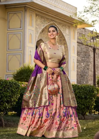 Paithani Weaving Zari Work Maharashtrian Bridal Lehenga Choli