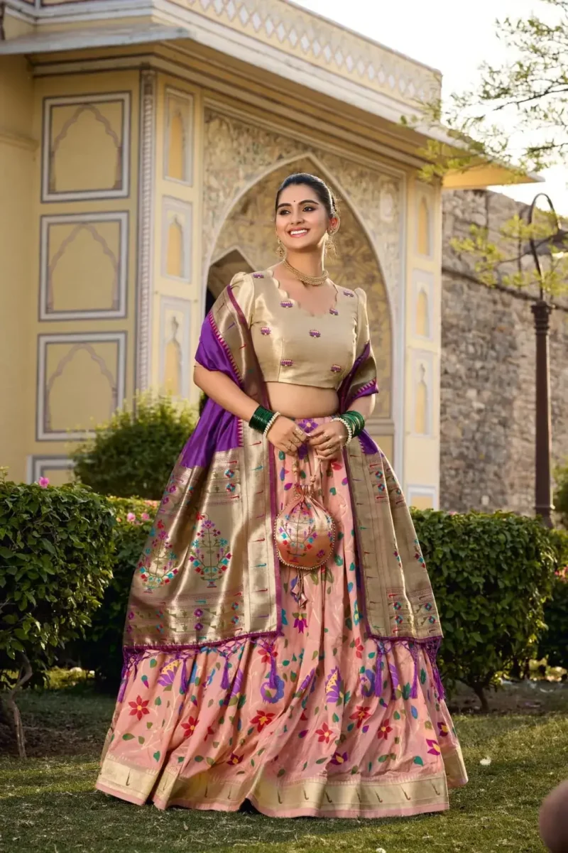 Paithani Weaving Zari Work Maharashtrian Bridal Lehenga Choli