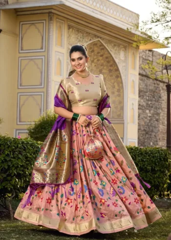 Paithani Weaving Zari Work Maharashtrian Bridal Lehenga Choli