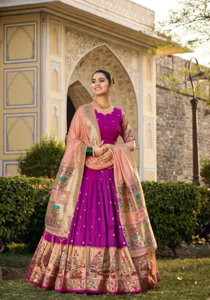 Paithani Weaving Zari Work Marathi Wedding Style Lehenga