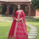 Pink Faux Blooming Multi Sequins Embroidered Designer Gown