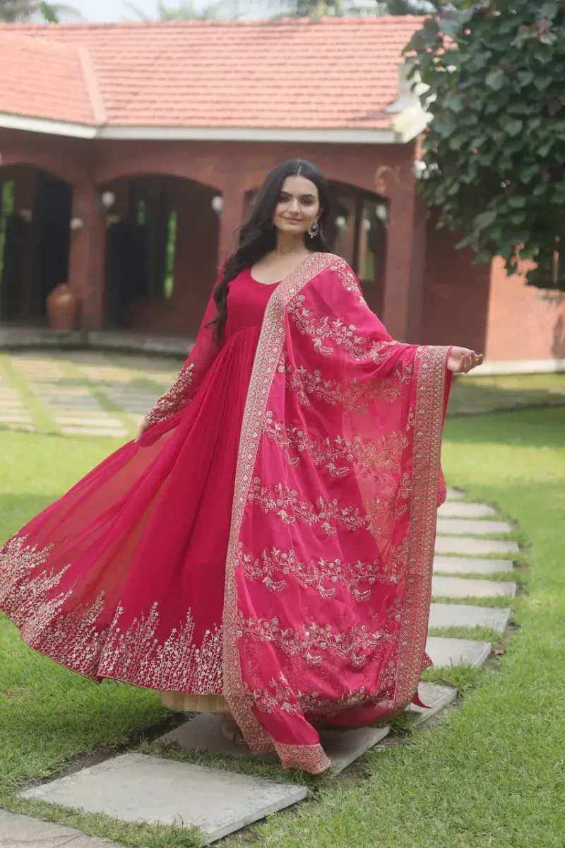 Pink Faux Blooming Multi Sequins Embroidered Designer Gown