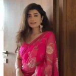 Pink Floral Printed Cutdana Work Tabby Organza Saree