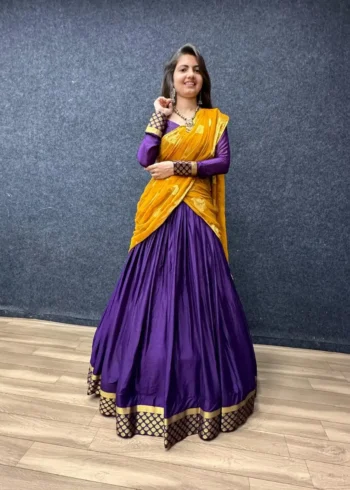 Navy Blue Pure Chinon With Jacquard Rajputana Rajwadi Lehenga