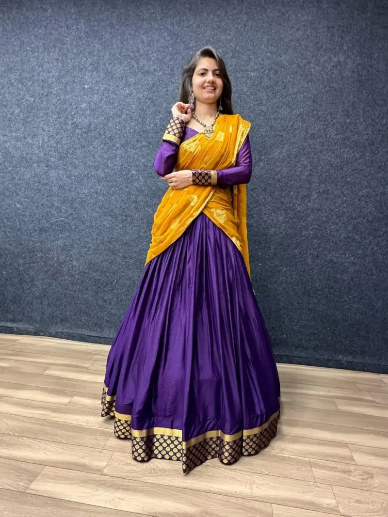 Navy Blue Pure Chinon With Jacquard Rajputana Rajwadi Lehenga