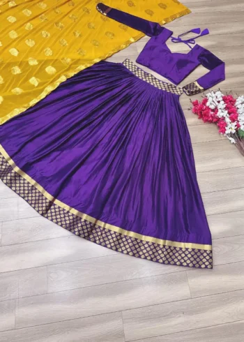 Navy Blue Pure Chinon With Jacquard Rajputana Rajwadi Lehenga