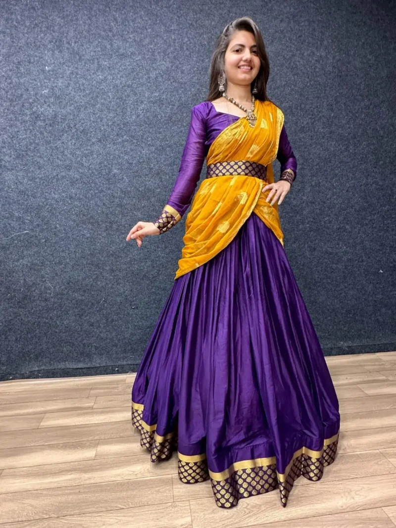 Navy Blue Pure Chinon With Jacquard Rajputana Rajwadi Lehenga