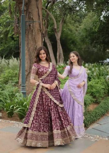 Pure Dyable Viscose Jacquard Golden Sequins Embroidered Lehenga