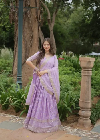 Pure Dyable Viscose Jacquard Golden Sequins Embroidered Lehenga