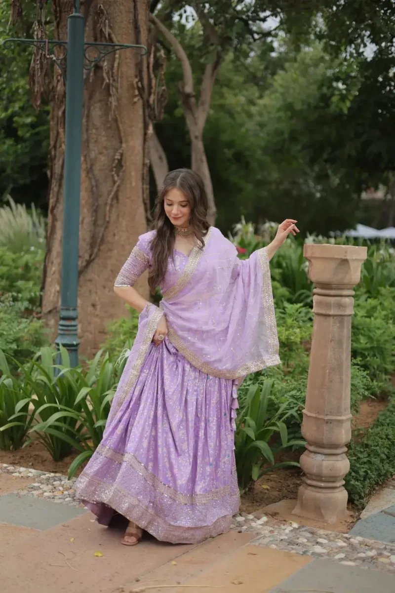 Pure Dyable Viscose Jacquard Golden Sequins Embroidered Lehenga