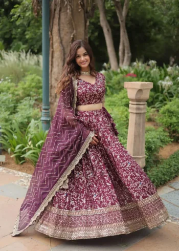 Pure Dyable Viscose Jacquard Golden Sequins Embroidered Lehenga