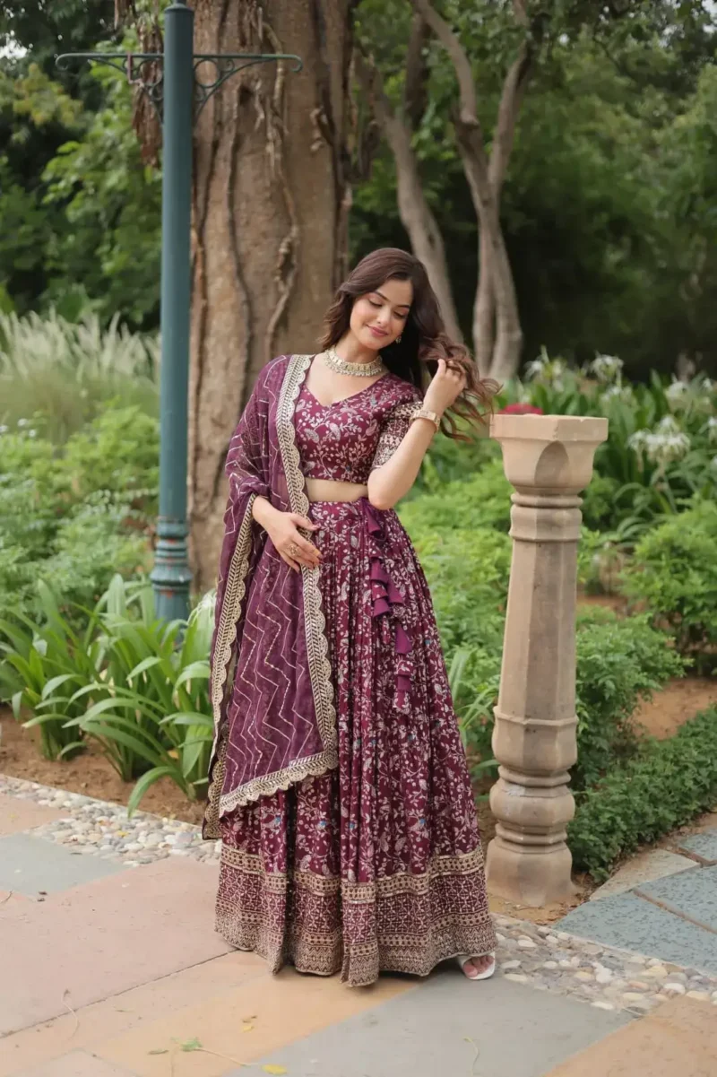 Pure Dyable Viscose Jacquard Golden Sequins Embroidered Lehenga