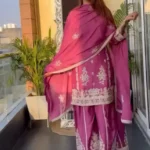 Pure Heavy Chinnon Silk Sequence Embroidered Palazzo Suit Set