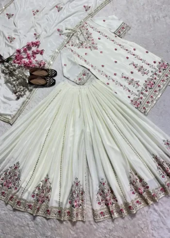 Pure Heavy Chinnon Silk Sequence Embroidered Palazzo Suit Set