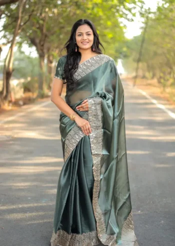 Pure Soft Burberry Silk Saree with Designer Embroidered Border