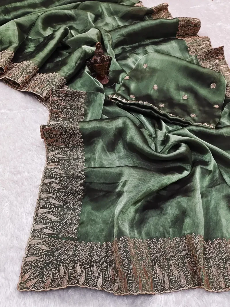 Pure Soft Burberry Silk Saree with Designer Embroidered Border