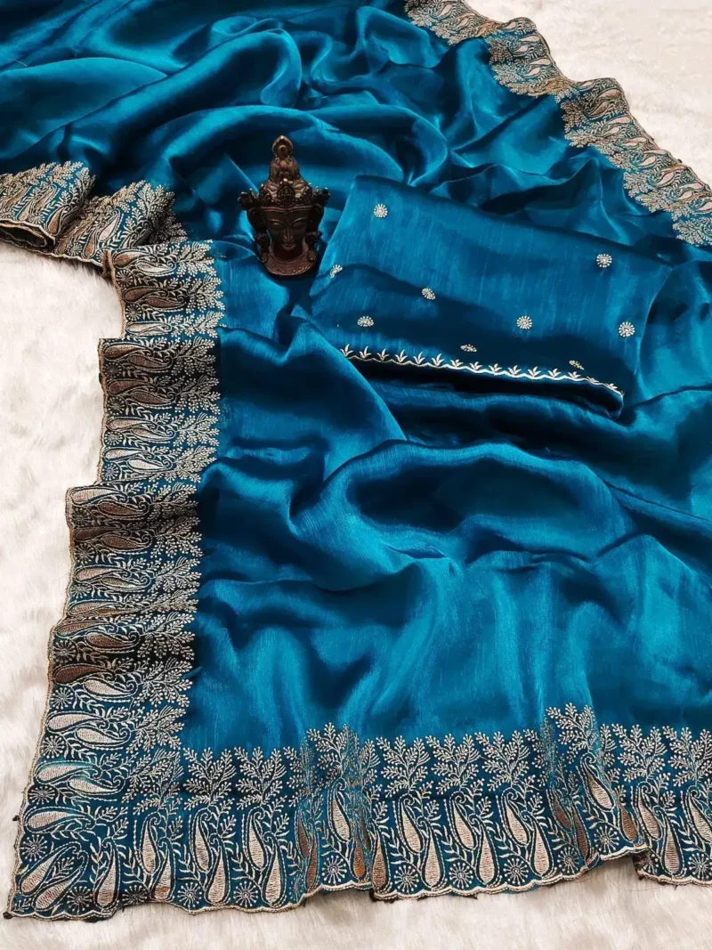 Pure Soft Burberry Silk Saree with Designer Embroidered Border