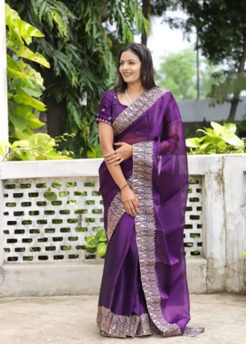 Pure Soft Burberry Silk Saree with Designer Embroidered Border