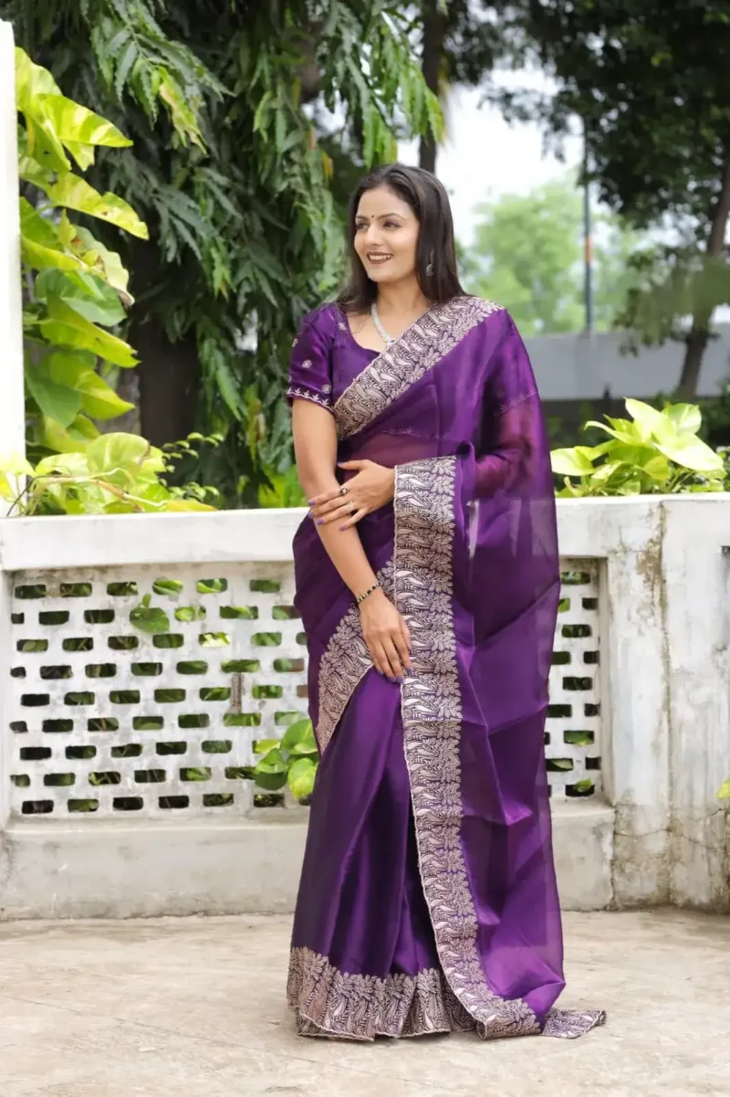 Pure Soft Burberry Silk Saree with Designer Embroidered Border