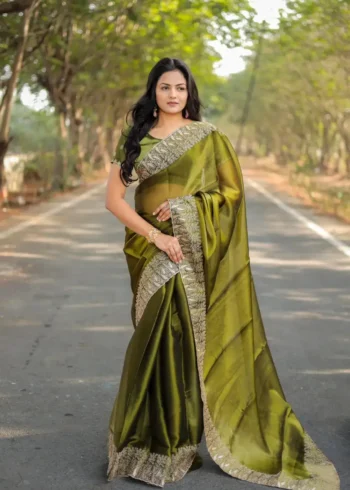 Pure Soft Burberry Paper Silk Sarees with Designer Embroidered Border